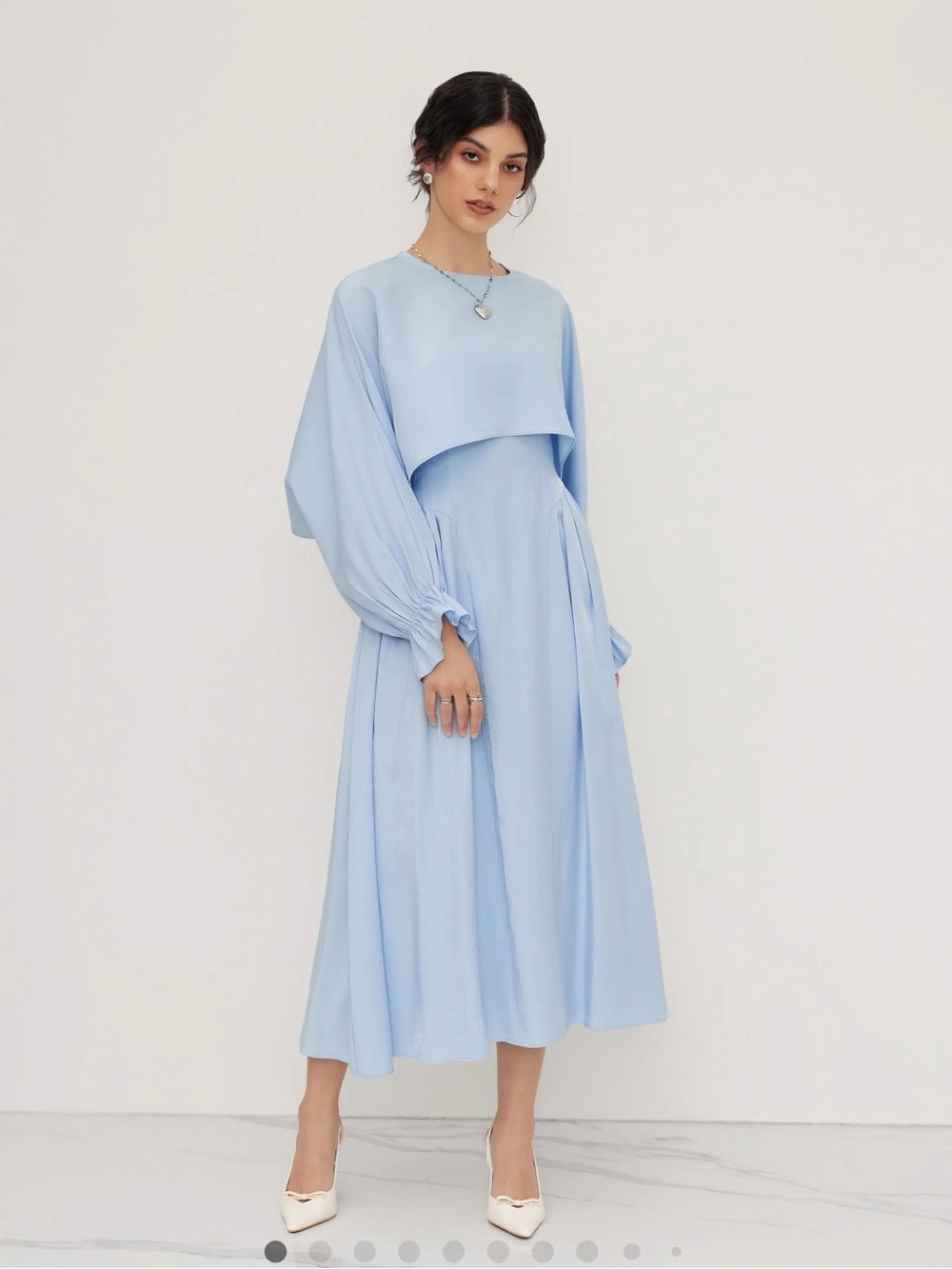 CIDER Blue Cotton-Blend Maxi Dress With Cape Overlay XS NWT